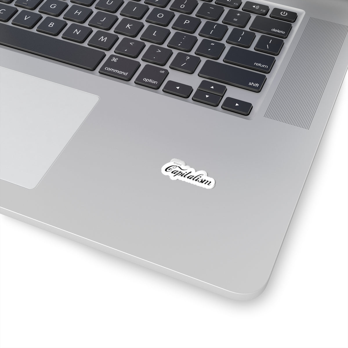 Enjoy Capitalism Kiss-Cut Sticker — Retro Script Logo Decal for Laptops, Water Bottles & Journals